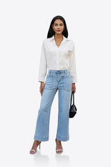 Womens Light Blue Cropped High Waisted Jeans | CicyBell