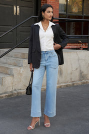 Womens Light Blue Cropped High Waisted Jeans | CicyBell