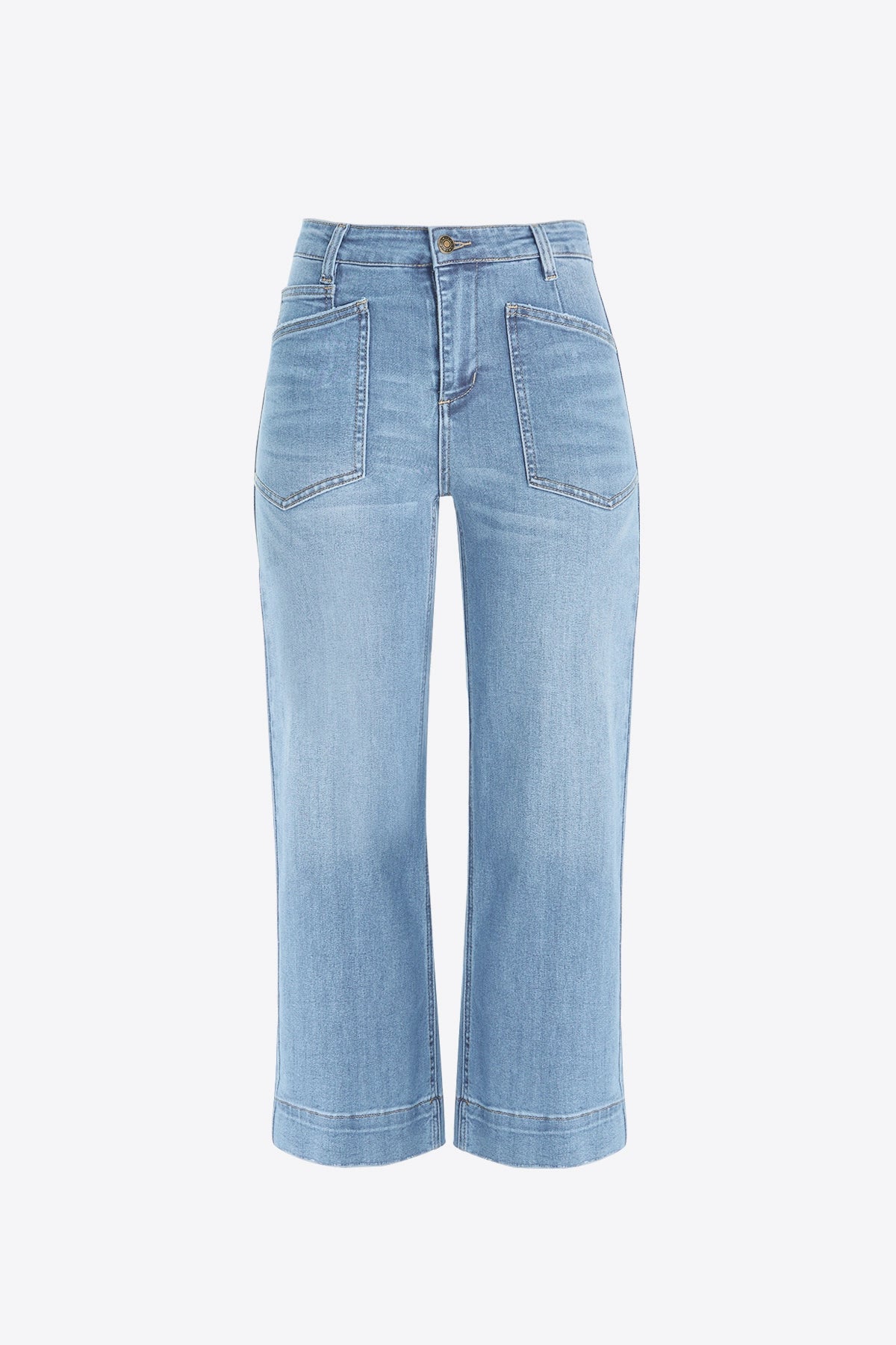 Womens Light Blue Cropped High Waisted Jeans | CicyBell