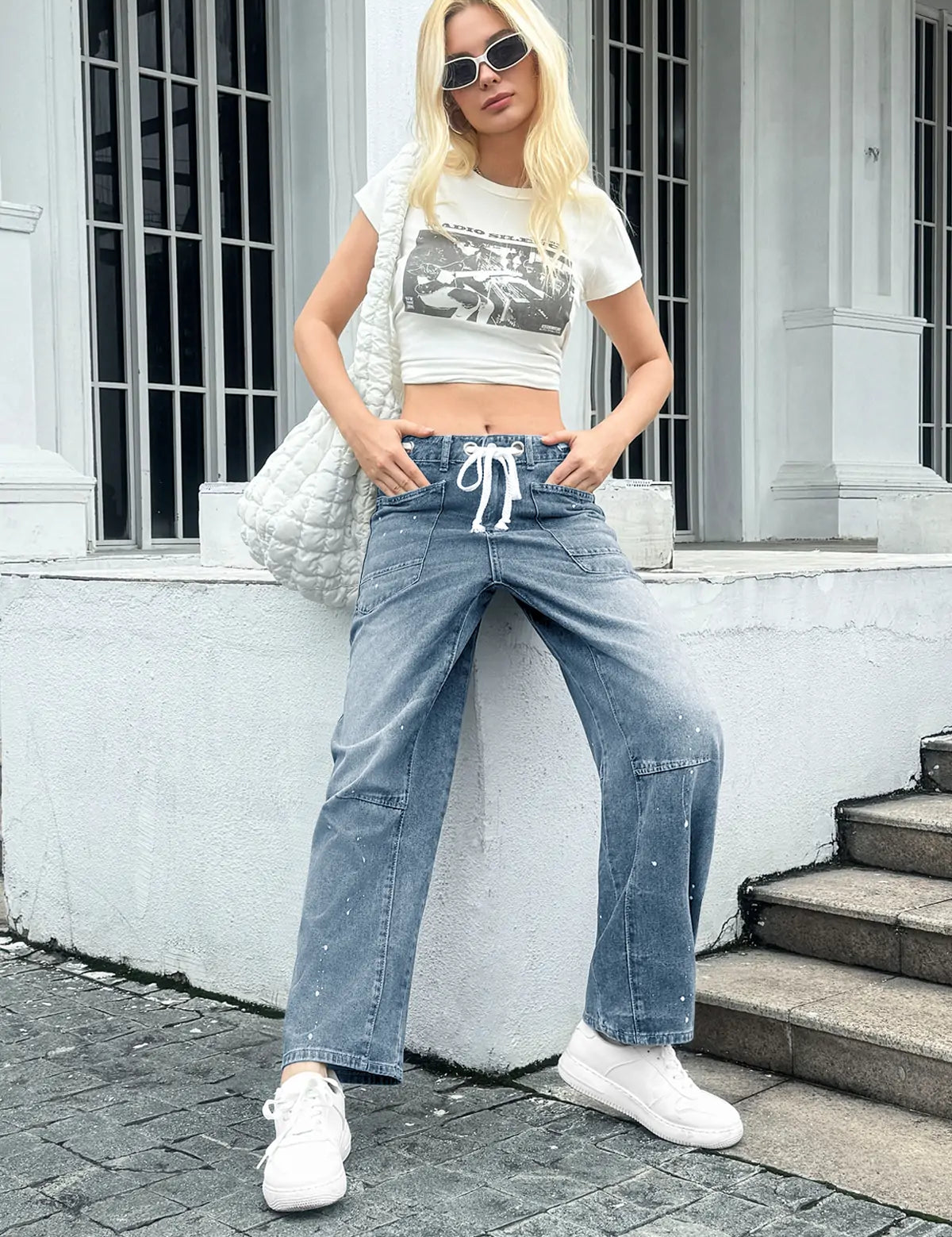 Womens Light Blue Wide Leg Jeans 2