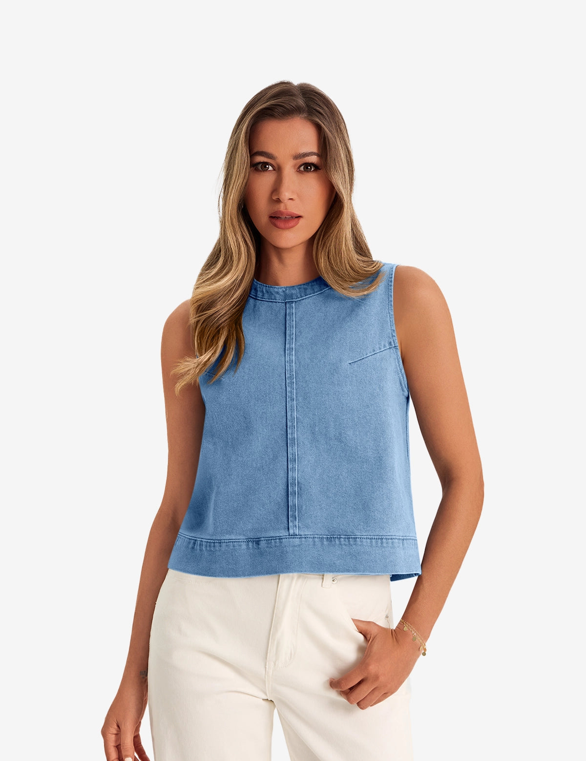 Womens Light Blue Denim Vest 1