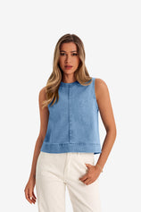 Womens Light Blue Denim Vest 1