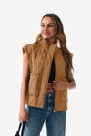 Womens Light Brown Quilted Puffer Vest 1