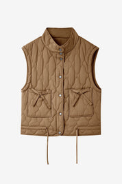 Womens Light Brown Puffer Quilted Vest | CicyBell
