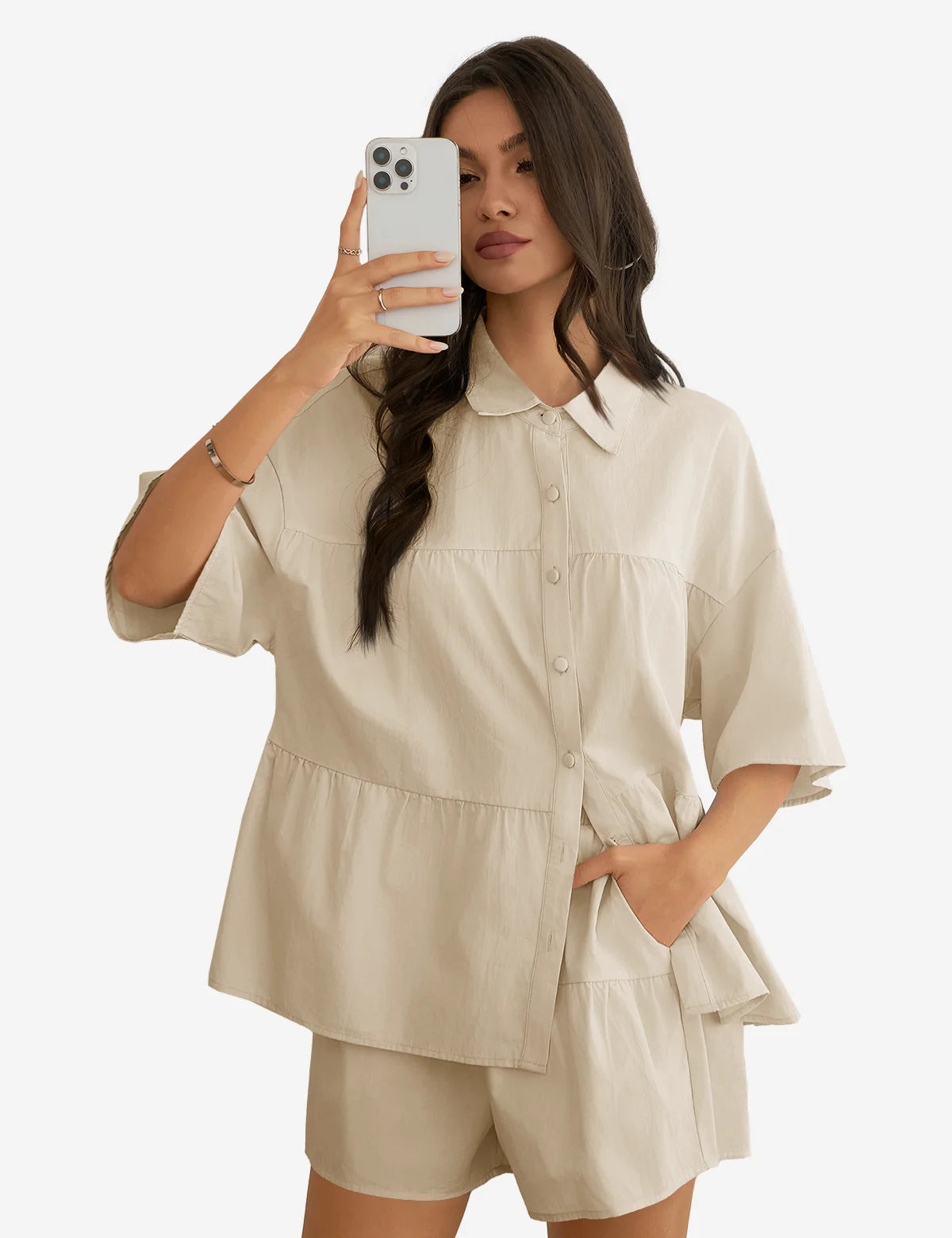 Womens Light Khaki 2 Piece Outfits 1