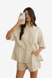 Womens Light Khaki 2 Piece Outfits 1