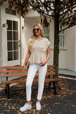 Womens LightKhaki Cap Sleeve Tank Tops 2