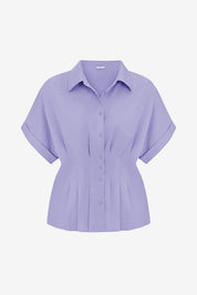 Cicy Bell Womens Light Purple Pleated Button-Down Shirt