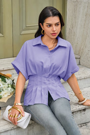 Cicy Bell Womens Light Purple Pleated Button-Down Shirt