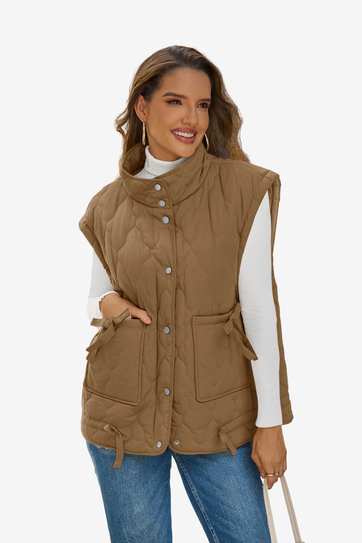 Womens Light Brown Puffer Quilted Vest 1
