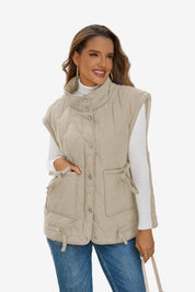 Womens Light Khaki Puffer Quilted Vest 1