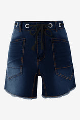Cicy Bell Womens Navy Drawtring Mid Waist Denim Shorts