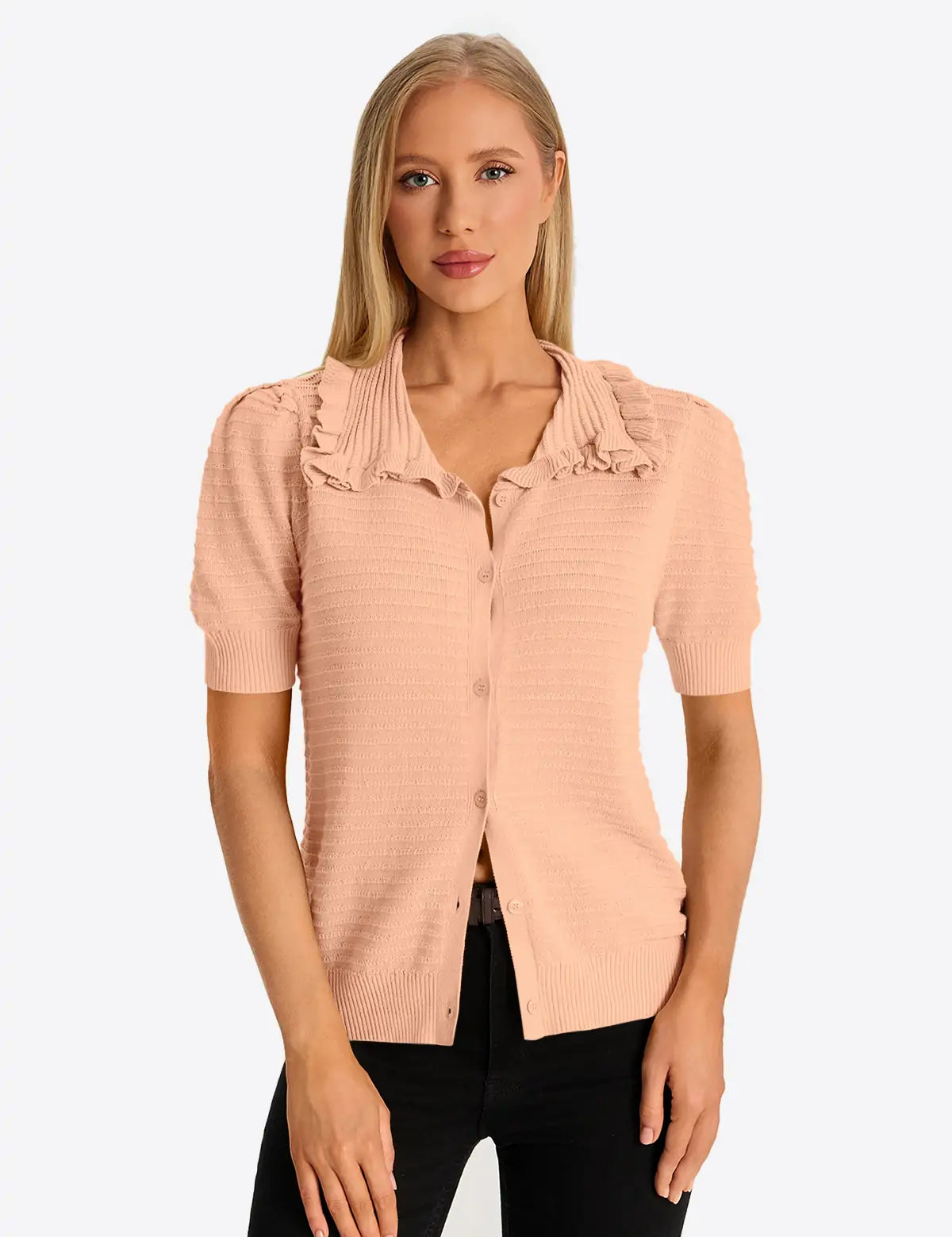 Orange Ruffle Peter Pan Collar Cardigan Sweater 1