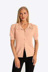 Orange Ruffle Peter Pan Collar Cardigan Sweater 1