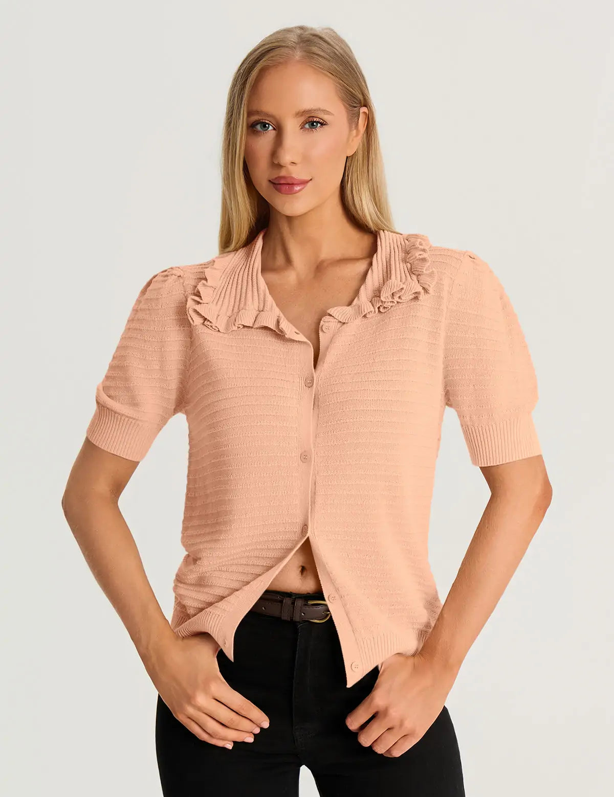 Orange Ruffle Peter Pan Collar Cardigan Sweater 2
