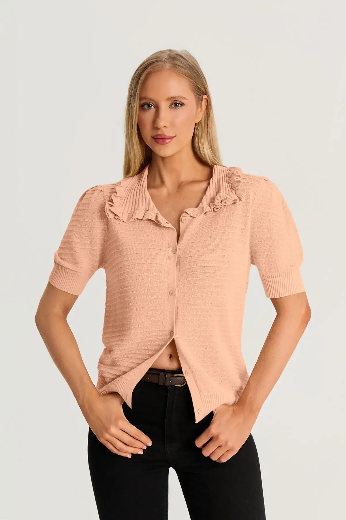 Orange Ruffle Peter Pan Collar Cardigan Sweater 2