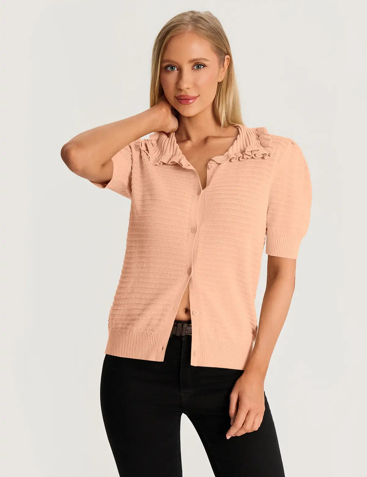Orange Ruffle Peter Pan Collar Cardigan Sweater 3