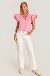 Womens Pink Color Block Blouses 2