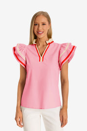 Womens Pink Color Block Blouses 1