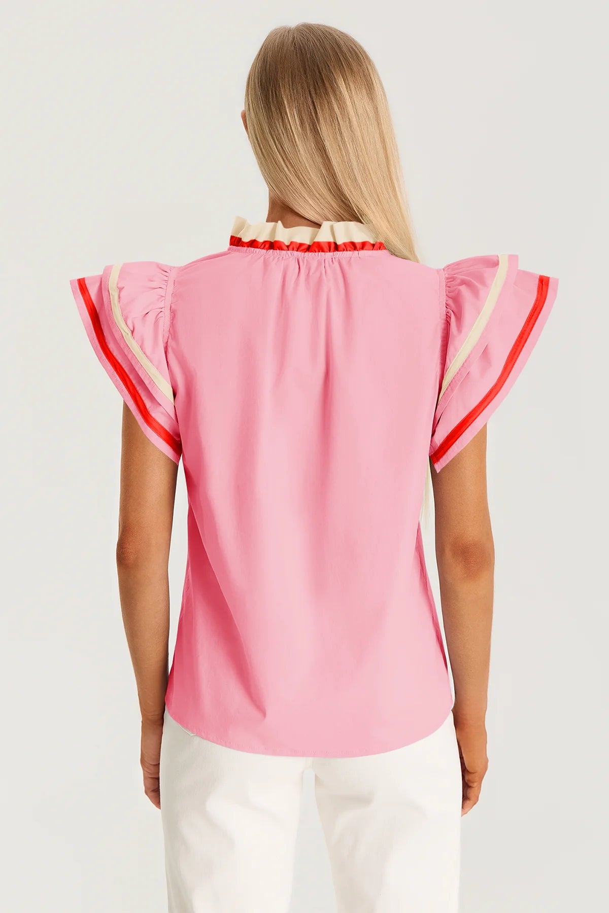 Womens Pink Color Block Blouses | Cicy Bell