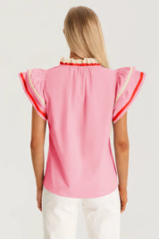 Womens Pink Color Block Blouses | Cicy Bell