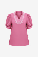 Womens Pink Puff Short Sleeve Blouses | CicyBell
