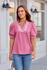 Womens Pink Puff Short Sleeve Blouses 3