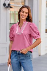 Womens Pink Puff Short Sleeve Blouses | CicyBell