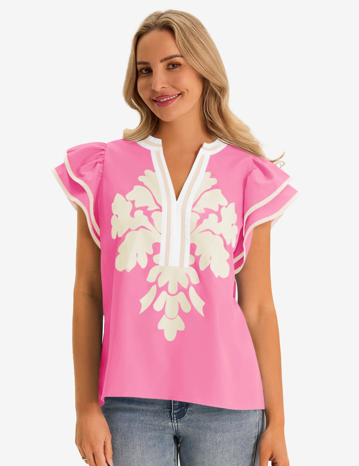 Womens Pink Ruffle Blosuse 1