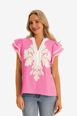 Womens Pink Ruffle Blosuse 1