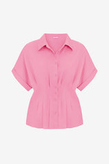 Cicy Bell Womens Pink Pleated Button-Down Shirt