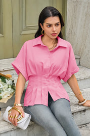 Cicy Bell Womens Pink Pleated Button-Down Shirt