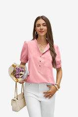 Womens Pink Puff Short Sleeve Blouses 1