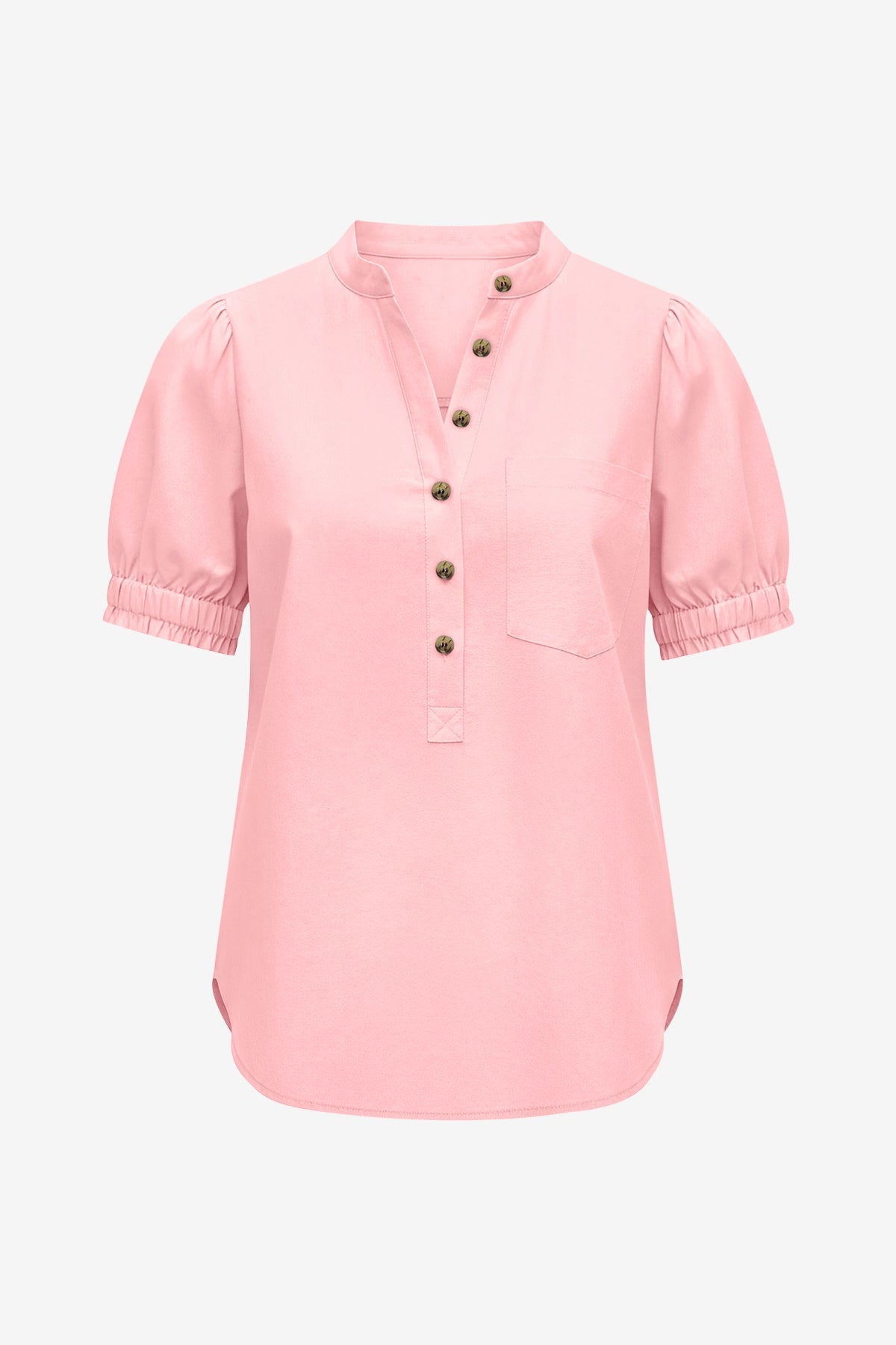 Womens Pink Puff Short Sleeve Blouses 2