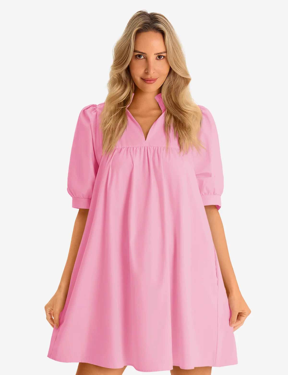 Womens Pink V Neck Dress 1