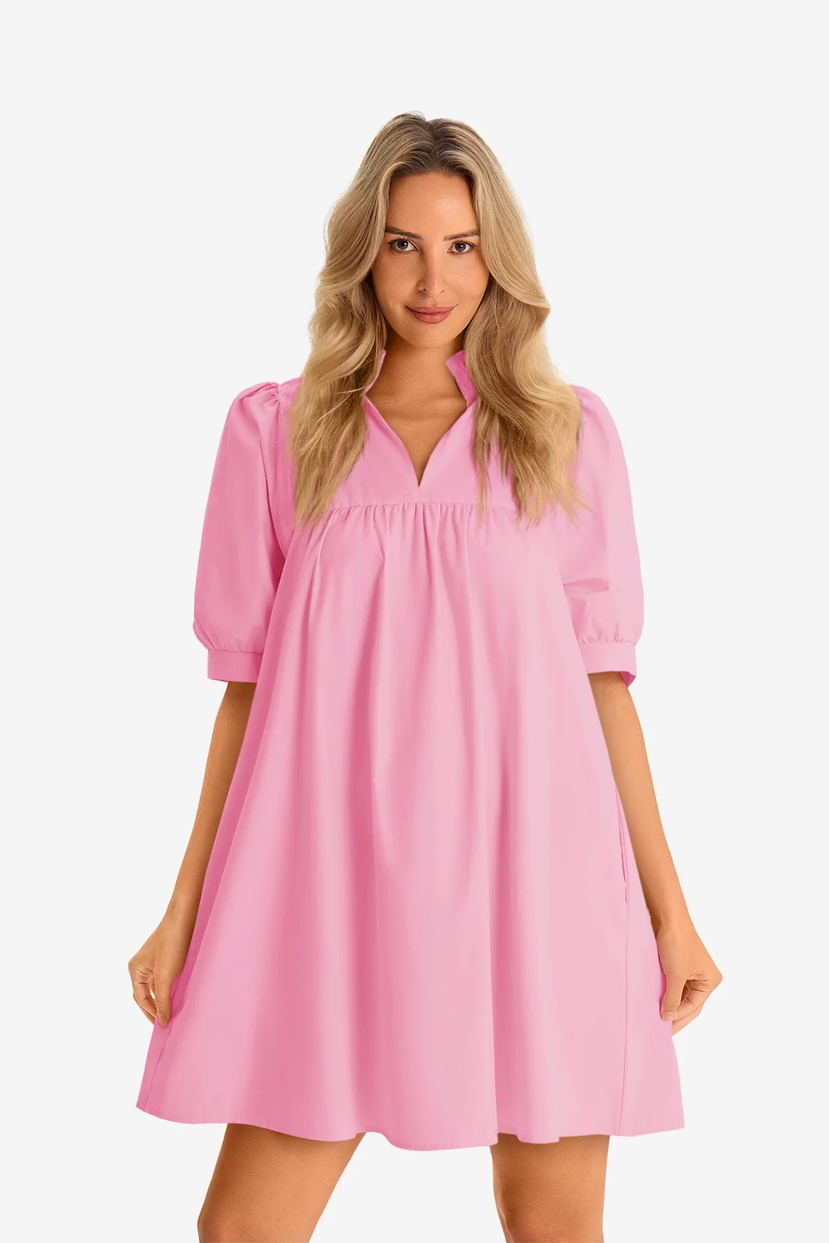 Womens Pink V Neck Dress 1