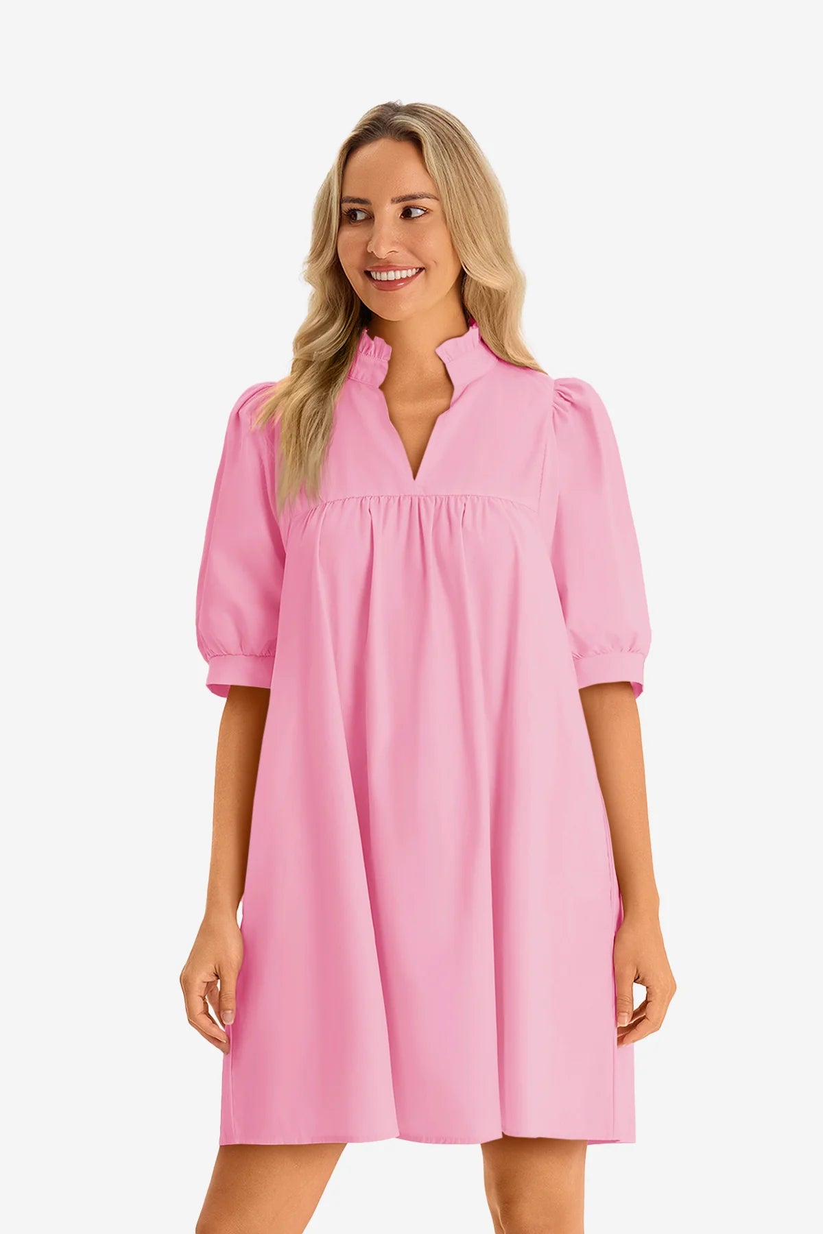 Womens Pink V Neck Dress 2