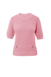 Womens Pink Puff Short Sleeve Sweaters Tops | CicyBell