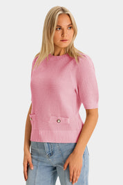Womens Pink Puff Short Sleeve Sweaters Tops 3