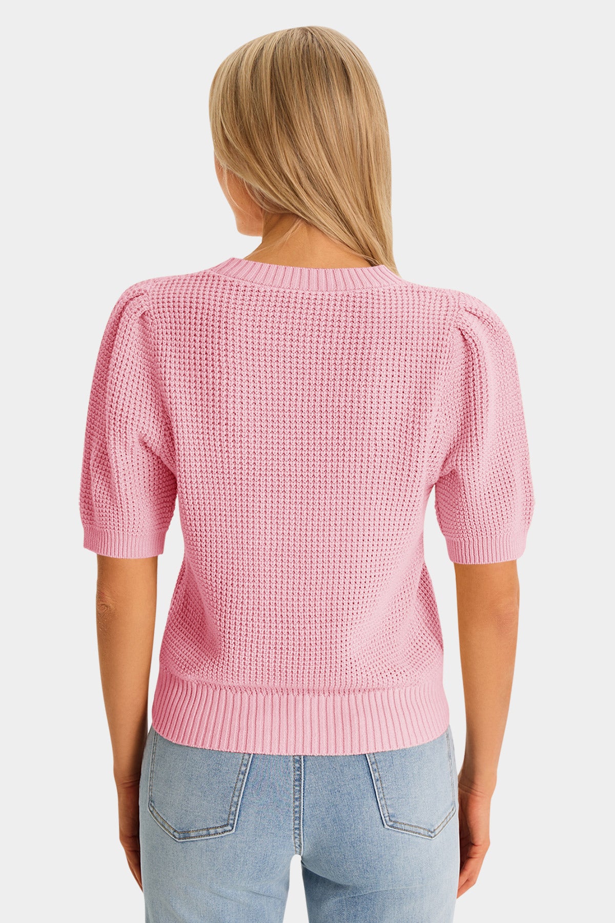 Womens Pink Puff Short Sleeve Sweaters Tops | CicyBell