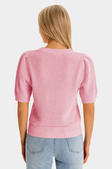 Womens Pink Puff Short Sleeve Sweaters Tops | CicyBell