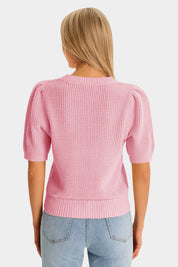 Womens Pink Puff Short Sleeve Sweaters Tops | CicyBell