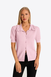 Pink Ruffle Peter Pan Collar Cardigan Sweater 1