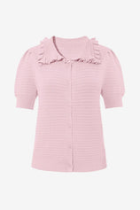 Cicy Bell Pink Ruffle Peter Pan Collar Cardigan Sweater