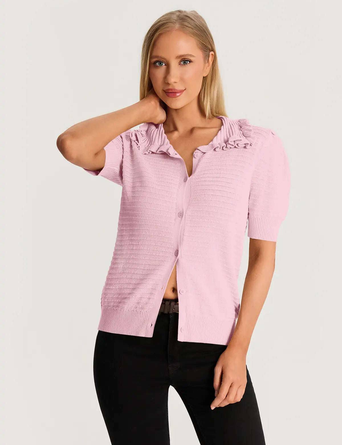Pink Ruffle Peter Pan Collar Cardigan Sweater 3