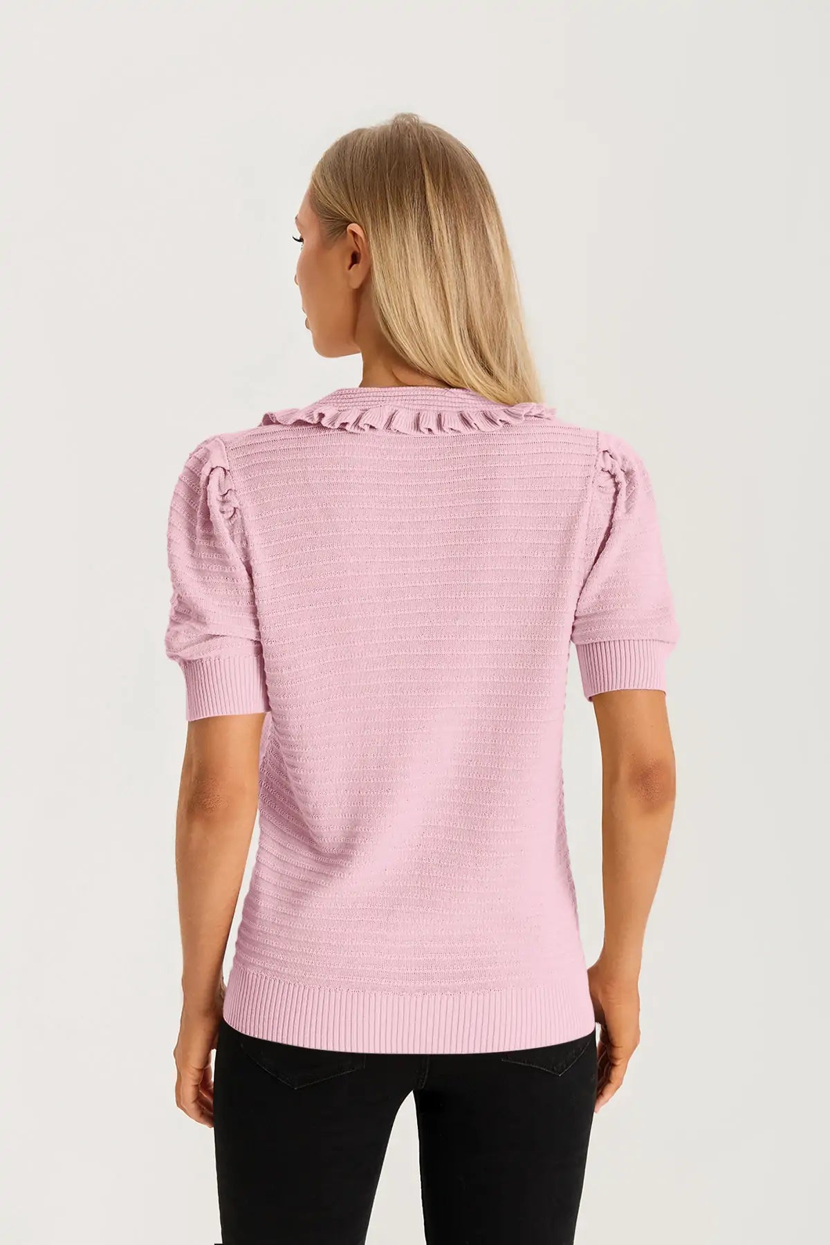 Cicy Bell Pink Ruffle Peter Pan Collar Cardigan Sweater