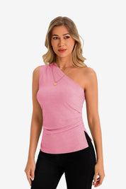 Womens Pink One Shoulder Tank Tops 1