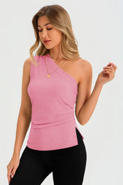 Womens Pink One Shoulder Tank Tops 3