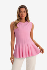 Womens Pink Pleated Peplum Tank Tops 1