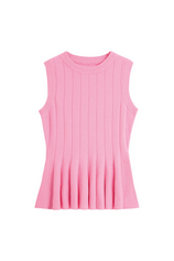Womens Pink Pleated Peplum Tank Tops 2
